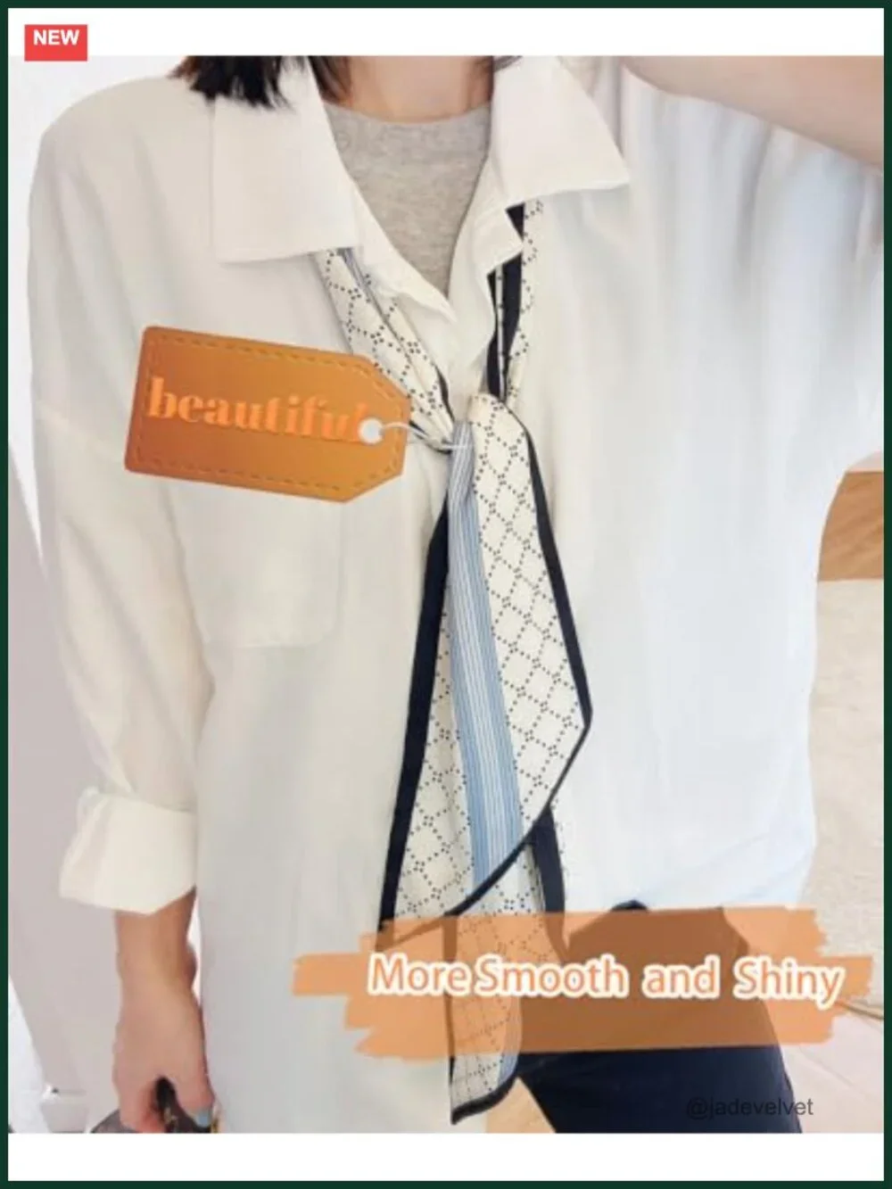 Silky Satin Fashion Scarf for Women Lightweight Oblique Angle Design 59 x 5.9